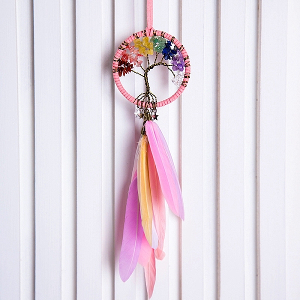 PandaHall Tree of Life Wrapped Natural Gemstone Chips Woven Web/Net with Feather Decorations, Car Hanging Decorations, Hot Pink, 380x70mm...
PandaHall Tree of Life Wrapped Natural Gemstone Chips Woven Web/Net with Feather Decorations, Car Hanging Decorations, Hot Pink, 380x70mm...