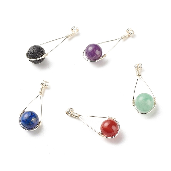 PandaHall Natural Mixed Stone Pendants, with Silver Copper Wire Wrapped, Round, 40x15x12mm, Hole: 2mm Mixed Stone Round
PandaHall Natural Mixed Stone Pendants, with Silver Copper Wire Wrapped, Round, 40x15x12mm, Hole: 2mm Mixed Stone Round