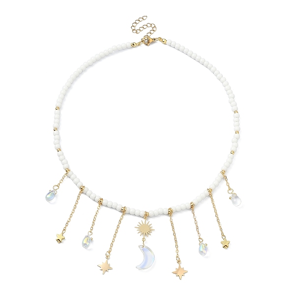 PandaHall Brass Moon & Star Charms Bib Necklace with Glass Beaded Chains, Golden, 15.47 inch(39.3cm) Glass Moon
PandaHall Brass Moon & Star Charms Bib Necklace with Glass Beaded Chains, Golden, 15.47 inch(39.3cm) Glass Moon