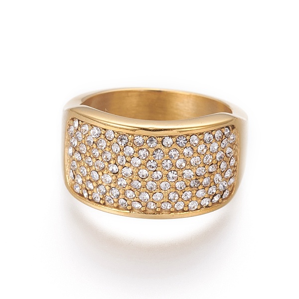PandaHall Ion Plating(IP) 304 Stainless Steel Finger Rings, with Rhinestone, Wide Band Rings, Golden, Size 6~9, 16~19mm Stainless..., Clear
PandaHall Ion Plating(IP) 304 Stainless Steel Finger Rings, with Rhinestone, Wide Band Rings, Golden, Size 6~9, 16~19mm Stainless..., Clear