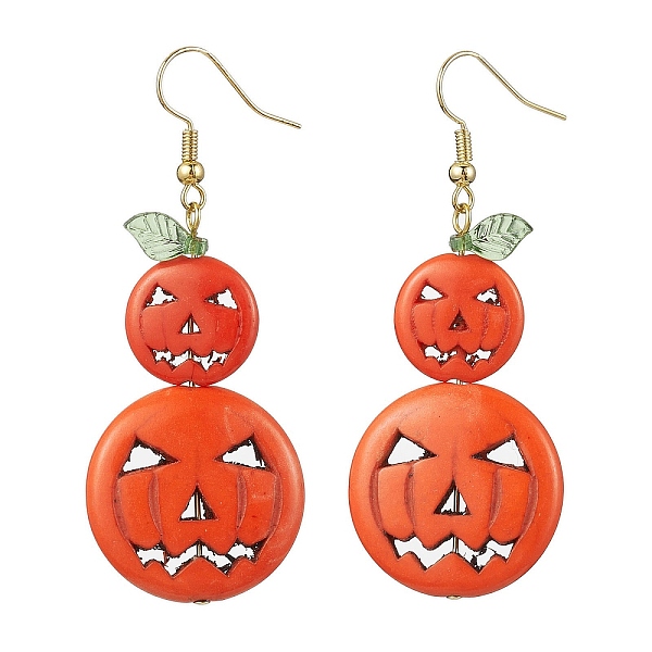PandaHall Dyed Synthetic Turquoise & Glass Dangle Earrings, Halloween Pumpkin Long Drop Earrings, Coral, 60x24.5mm Synthetic Turquoise..., Red
PandaHall Dyed Synthetic Turquoise & Glass Dangle Earrings, Halloween Pumpkin Long Drop Earrings, Coral, 60x24.5mm Synthetic Turquoise..., Red