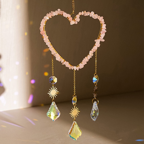 PandaHall Heart Natural Rose Quartz Chips Hanging Ornaments, Glass Leaf Hanging Suncatcher for Home Garden Ornaments, 437mm Rose Quartz...
PandaHall Heart Natural Rose Quartz Chips Hanging Ornaments, Glass Leaf Hanging Suncatcher for Home Garden Ornaments, 437mm Rose Quartz...
