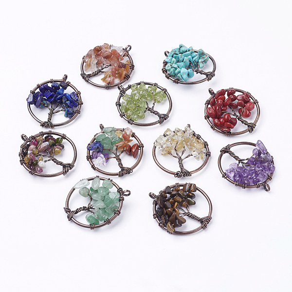 PandaHall Natural & Synthetic Mixed Stone Pendants, with Brass Findings, Red Copper, Flat Round with Tree of Life, 29x5~7mm, Hole: 4.5mm...
PandaHall Natural & Synthetic Mixed Stone Pendants, with Brass Findings, Red Copper, Flat Round with Tree of Life, 29x5~7mm, Hole: 4.5mm...