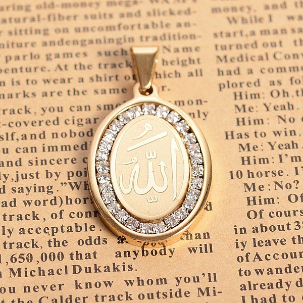 PandaHall 304 Stainless Steel Crystal Rhinestone Flat Oval with Allah Pendants, Arabic Pendants, Golden, 34x22x3mm, Hole: 4x9mm Stainless..., Clear
PandaHall 304 Stainless Steel Crystal Rhinestone Flat Oval with Allah Pendants, Arabic Pendants, Golden, 34x22x3mm, Hole: 4x9mm Stainless..., Clear