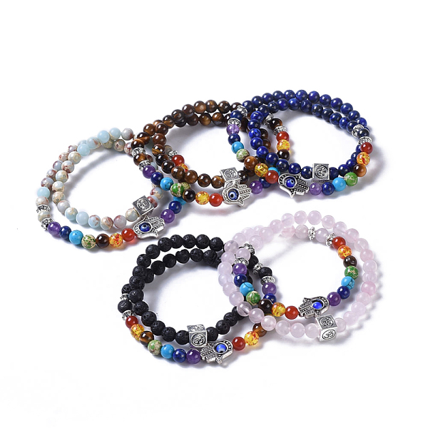 PandaHall Two Loops Natural & Synthetic Gemstone Beads Warp Stretch Bracelets, with Evil Eye Lampwork Round Beads and Tibetan Style Alloy..., Multicolor
PandaHall Two Loops Natural & Synthetic Gemstone Beads Warp Stretch Bracelets, with Evil Eye Lampwork Round Beads and Tibetan Style Alloy..., Multicolor
