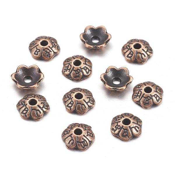 PandaHall 6-Petal Tibetan Style Alloy Flower Bead Caps, Cadmium Free & Nickel Free & Lead Free, Red Copper, 6x2mm, Hole: 1mm Alloy
PandaHall 6-Petal Tibetan Style Alloy Flower Bead Caps, Cadmium Free & Nickel Free & Lead Free, Red Copper, 6x2mm, Hole: 1mm Alloy