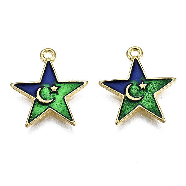 PandaHall Alloy Enamel Pendants, Cadmium Free & Lead Free, Golden, Star with Moon & Star, Green, 19.5x18x2mm, Hole: 1.5mm Alloy+Enamel Star...
PandaHall Alloy Enamel Pendants, Cadmium Free & Lead Free, Golden, Star with Moon & Star, Green, 19.5x18x2mm, Hole: 1.5mm Alloy+Enamel Star...