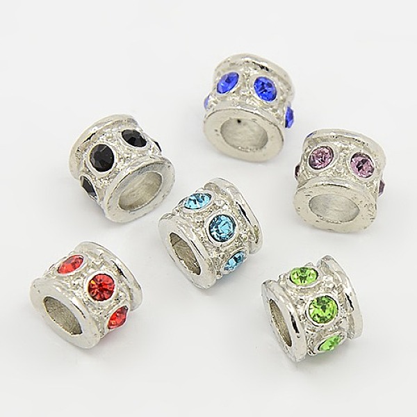 PandaHall Alloy European Beads, with Rhinestone Beads, Large Hole Beads, Column, Platinum Metal Color, Mixed Color, 8x10x2mm, Hole: 5mm..., Multicolor
PandaHall Alloy European Beads, with Rhinestone Beads, Large Hole Beads, Column, Platinum Metal Color, Mixed Color, 8x10x2mm, Hole: 5mm..., Multicolor