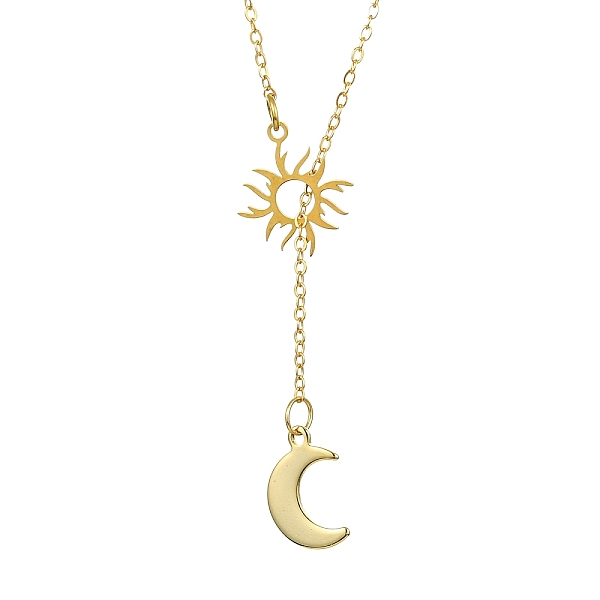 PandaHall 304 Stainless Steel Moon & Sun Lariat Necklace, with Brass Cable Chains, Golden, 23.62 inch(60cm) 304 Stainless Steel Moon
PandaHall 304 Stainless Steel Moon & Sun Lariat Necklace, with Brass Cable Chains, Golden, 23.62 inch(60cm) 304 Stainless Steel Moon