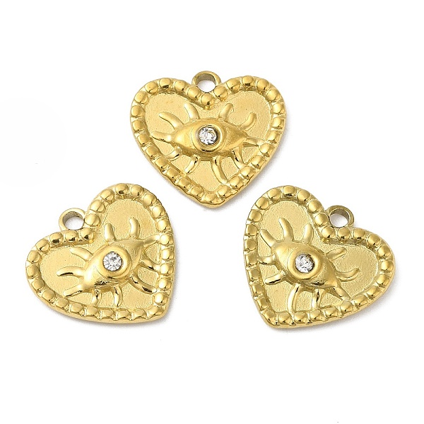 PandaHall Ion Plating(IP) 304 Stainless Steel Pendants, with Crystal Rhinestone, Heart with Eye Charms, Golden, 15.5x14.5x2.5mm, Hole: 1.6mm...
PandaHall Ion Plating(IP) 304 Stainless Steel Pendants, with Crystal Rhinestone, Heart with Eye Charms, Golden, 15.5x14.5x2.5mm, Hole: 1.6mm...