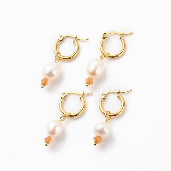 PandaHall Natural Pearl & Glass Beaded Dangle Hoop Earrings, 304 Stainless Steel Jewelry for Women, Golden, 32~35mm, Pin: 0.6mm Pearl Rice
PandaHall Natural Pearl & Glass Beaded Dangle Hoop Earrings, 304 Stainless Steel Jewelry for Women, Golden, 32~35mm, Pin: 0.6mm Pearl Rice