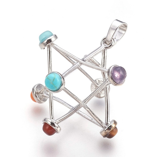 PandaHall Natural & Synthetic Gemstone Pendants, with Brass Findings, Merkaba Star, Chakra, Platinum, 35.5x31x38mm, Hole: 5x8mm Mixed Stone..., Multicolor
PandaHall Natural & Synthetic Gemstone Pendants, with Brass Findings, Merkaba Star, Chakra, Platinum, 35.5x31x38mm, Hole: 5x8mm Mixed Stone..., Multicolor
