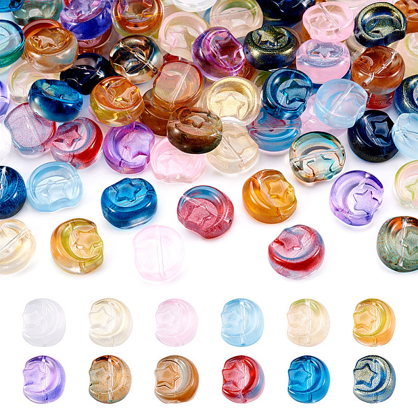 PandaHall 120Pcs 12 Style Transparent Glass Beads, with Gold Powder, Moon with Star, Mixed Color, 14x12x6mm, Hole: 1.2mm, 10pcs/style Glass..., Multicolor
PandaHall 120Pcs 12 Style Transparent Glass Beads, with Gold Powder, Moon with Star, Mixed Color, 14x12x6mm, Hole: 1.2mm, 10pcs/style Glass..., Multicolor