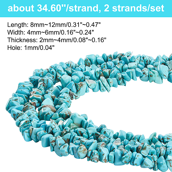 PandaHall Ahandmaker 2 Strands Nuggets Synthetic Turquoise Bead Strands, Dyed & Heated, 4~6x8~12x2~4mm, Hole: 1mm, 34.60''(87.88cm)...
PandaHall Ahandmaker 2 Strands Nuggets Synthetic Turquoise Bead Strands, Dyed & Heated, 4~6x8~12x2~4mm, Hole: 1mm, 34.60''(87.88cm)...