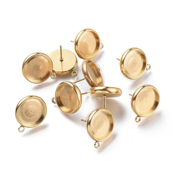 PandaHall Ion Plating(IP) 304 Stainless Steel Stud Earring Settings, with Loop, Flat Round, Golden, Flat Round: 17x14.5mm, Hole: 1.6mm, Pin...
PandaHall Ion Plating(IP) 304 Stainless Steel Stud Earring Settings, with Loop, Flat Round, Golden, Flat Round: 17x14.5mm, Hole: 1.6mm, Pin...