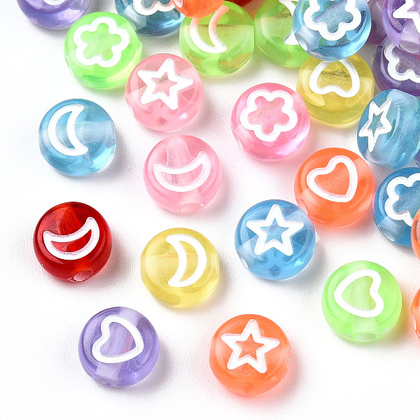 PandaHall Transparent Spray Painted Acrylic Beads, Star/Moon/Flower/Heart Pattern, Flat Round, Mixed Color, 7x3.5mm, Hole: 1.6mm, about..., Multicolor
PandaHall Transparent Spray Painted Acrylic Beads, Star/Moon/Flower/Heart Pattern, Flat Round, Mixed Color, 7x3.5mm, Hole: 1.6mm, about..., Multicolor