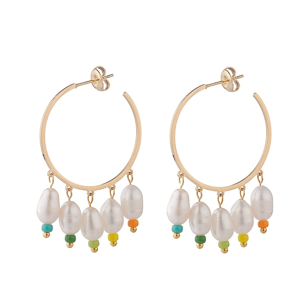 PandaHall Ring with Natural Pearl Dangle Stud Earrings, Half Hoop Earrings for Women, Golden, Colorful, 45x29x6mm, Pin: 0.8mm Pearl Ring
PandaHall Ring with Natural Pearl Dangle Stud Earrings, Half Hoop Earrings for Women, Golden, Colorful, 45x29x6mm, Pin: 0.8mm Pearl Ring