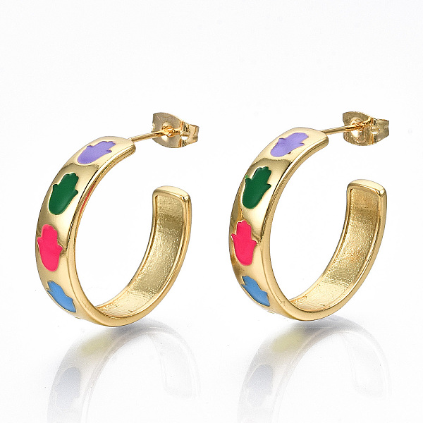 PandaHall Brass Enamel Stud Earrings, Half Hoop Earrings, with Ear Nuts, Nickel Free, Ring with Hamsa Hand, Real 16K Gold Plated, Colorful...
PandaHall Brass Enamel Stud Earrings, Half Hoop Earrings, with Ear Nuts, Nickel Free, Ring with Hamsa Hand, Real 16K Gold Plated, Colorful...