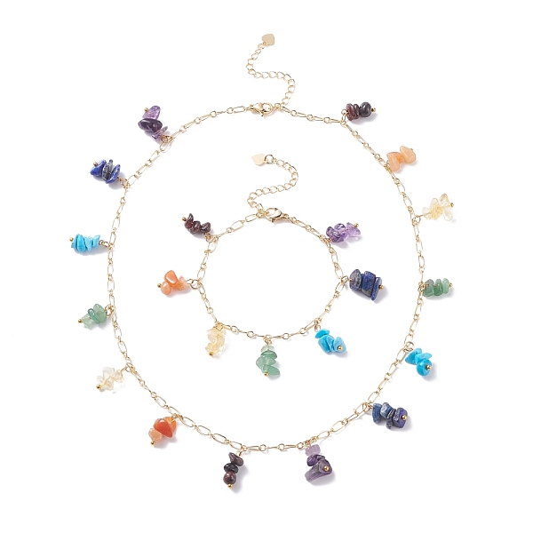 PandaHall Natural & Synthetic Mixed Gemstone Chips Charm Bracelet and Necklace, 7 Chakra Jewelry Set with Brass Chains for Women, Golden...
PandaHall Natural & Synthetic Mixed Gemstone Chips Charm Bracelet and Necklace, 7 Chakra Jewelry Set with Brass Chains for Women, Golden...