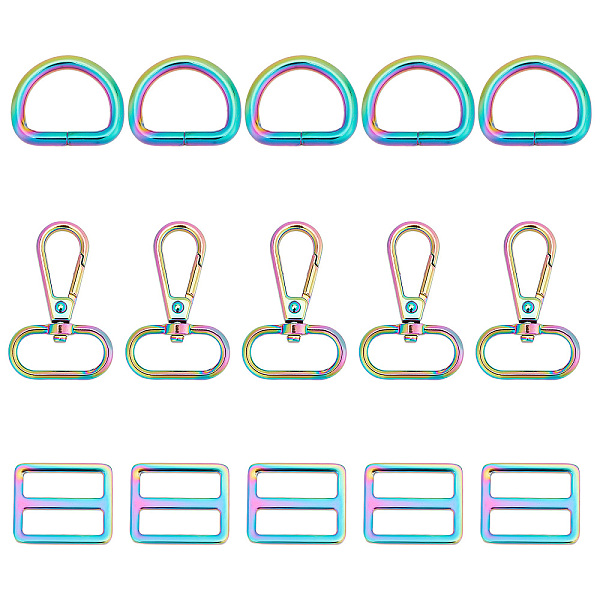 PandaHall Gorgecraft 15Pcs 3 Style Rainbow Color Zinc Alloy Swivel Clasps, with D Rings, Slider Buckles, for Bag Replacement Accessories...
PandaHall Gorgecraft 15Pcs 3 Style Rainbow Color Zinc Alloy Swivel Clasps, with D Rings, Slider Buckles, for Bag Replacement Accessories...
