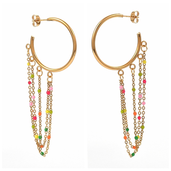 PandaHall 304 Stainless Steel Half Hoop Earrings, with Enamel, Cable Chains and Ear Nuts, Colorful, Golden, 77x33mm, Pin: 0.8mm 304...
PandaHall 304 Stainless Steel Half Hoop Earrings, with Enamel, Cable Chains and Ear Nuts, Colorful, Golden, 77x33mm, Pin: 0.8mm 304...