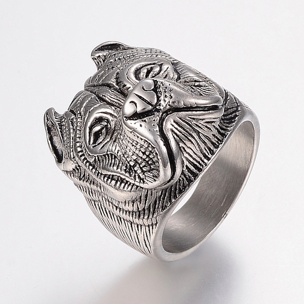 PandaHall 304 Stainless Steel Puppy Finger Rings, Wide Band Rings, Bulldog Head, Antique Silver, 17~22mm 304 Stainless Steel
PandaHall 304 Stainless Steel Puppy Finger Rings, Wide Band Rings, Bulldog Head, Antique Silver, 17~22mm 304 Stainless Steel