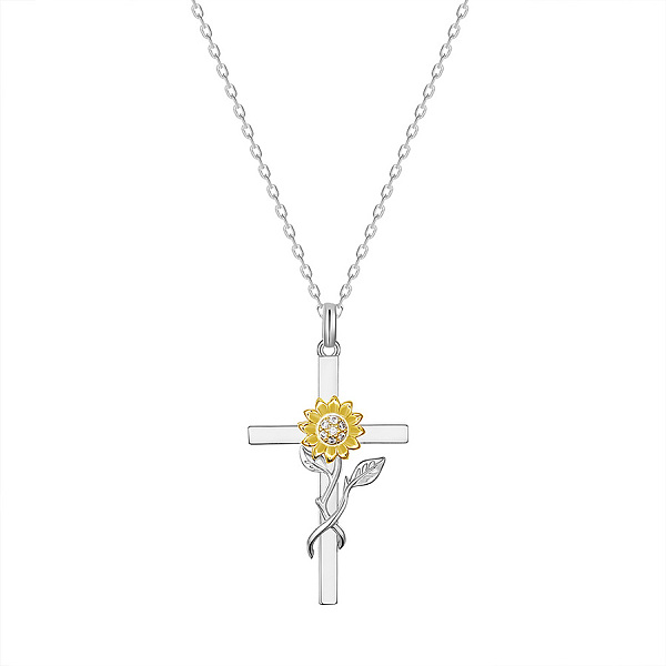 PandaHall SHEGRACE Brass Pendant Necklaces, with Grade AAA Cubic Zirconia, Cross with Sunflower, Clear, Platinum & Golden, 17.32inch(44cm)...
PandaHall SHEGRACE Brass Pendant Necklaces, with Grade AAA Cubic Zirconia, Cross with Sunflower, Clear, Platinum & Golden, 17.32inch(44cm)...