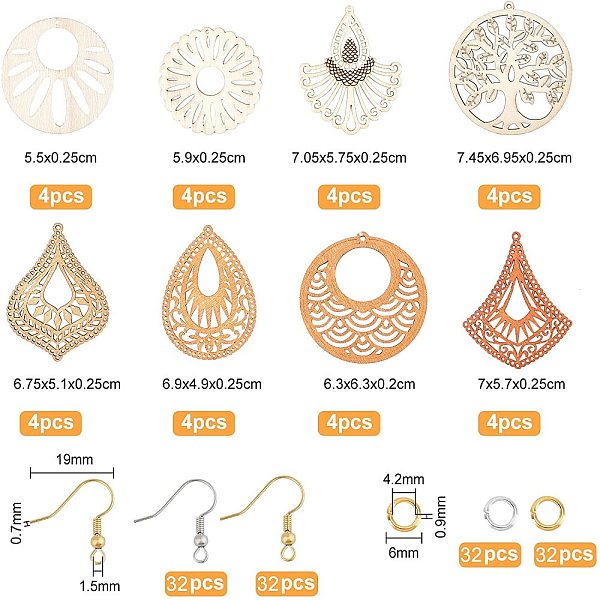 PandaHall 16 Pairs Wooden Dangle Earring Making Kits, Contains 32 Pcs Wood Filigree Pendants, 64 Pcs Earring Hooks and 64 Pcs Jump Rings..., Orange
PandaHall 16 Pairs Wooden Dangle Earring Making Kits, Contains 32 Pcs Wood Filigree Pendants, 64 Pcs Earring Hooks and 64 Pcs Jump Rings..., Orange
