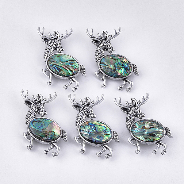 PandaHall Abalone Shell/Paua Shell Brooches/Pendants, with Resin Bottom and Alloy Findings, Christmas Reindeer/Stag, Antique Silver...
PandaHall Abalone Shell/Paua Shell Brooches/Pendants, with Resin Bottom and Alloy Findings, Christmas Reindeer/Stag, Antique Silver...
