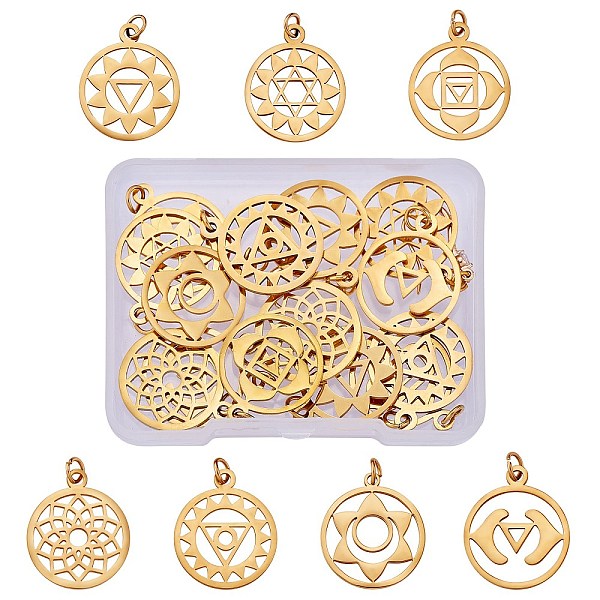 PandaHall 14Pcs 7tyle 304 Stainless Steel Pendants, Chakra, Flat Round, Golden, 22.5x19x1mm, Hole: 3mm, 2pcs/style 304 Stainless Steel Flat...
PandaHall 14Pcs 7tyle 304 Stainless Steel Pendants, Chakra, Flat Round, Golden, 22.5x19x1mm, Hole: 3mm, 2pcs/style 304 Stainless Steel Flat...