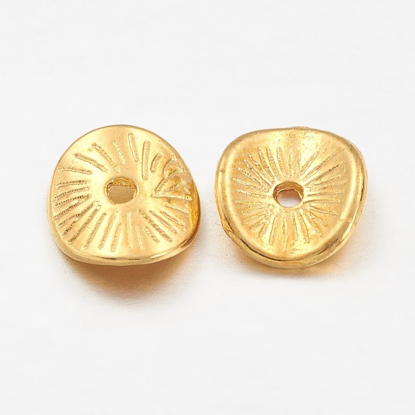 PandaHall Tibetan Style Alloy Wavy Spacer Beads, Cadmium Free & Lead Free, Arched Disc, Golden, 9x1mm, Hole: 1mm Alloy Disc
PandaHall Tibetan Style Alloy Wavy Spacer Beads, Cadmium Free & Lead Free, Arched Disc, Golden, 9x1mm, Hole: 1mm Alloy Disc