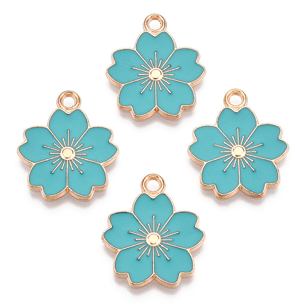 PandaHall Alloy Enamel Pendants, Sakura Flower, Light Gold, Dark Turquoise, 20.5x17.5x1.5mm, Hole: 2mm Alloy+Enamel Flower
PandaHall Alloy Enamel Pendants, Sakura Flower, Light Gold, Dark Turquoise, 20.5x17.5x1.5mm, Hole: 2mm Alloy+Enamel Flower