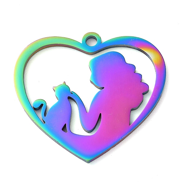 PandaHall 304 Stainless Steel Pendants, Heart with Women and Cat, Rainbow Color, 27x30x1.5mm, Hole: 2mm 304 Stainless Steel Heart
PandaHall 304 Stainless Steel Pendants, Heart with Women and Cat, Rainbow Color, 27x30x1.5mm, Hole: 2mm 304 Stainless Steel Heart