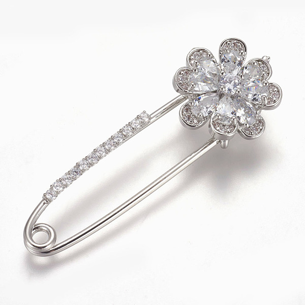 PandaHall Brass Micro Pave Cubic Zirconia Safety Brooch, Flower, Clear, Platinum, 58x21mm, Pin: 1.5mm Brass+Cubic Zirconia Clear
PandaHall Brass Micro Pave Cubic Zirconia Safety Brooch, Flower, Clear, Platinum, 58x21mm, Pin: 1.5mm Brass+Cubic Zirconia Clear