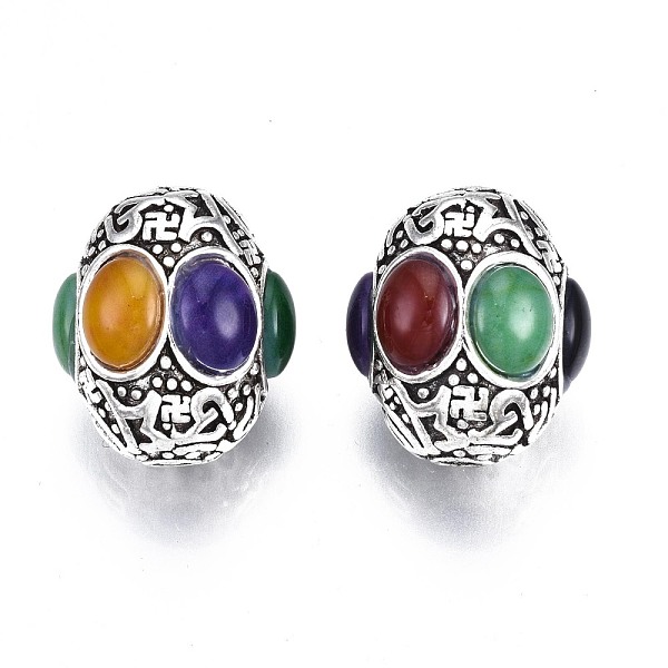PandaHall Tibetan Style Alloy Beads, with Dyed & Heated Glass, Cadmium Free & Lead Free, Oval, Antique Silver, 25x22mm, Hole: 3mm Alloy Oval
PandaHall Tibetan Style Alloy Beads, with Dyed & Heated Glass, Cadmium Free & Lead Free, Oval, Antique Silver, 25x22mm, Hole: 3mm Alloy Oval