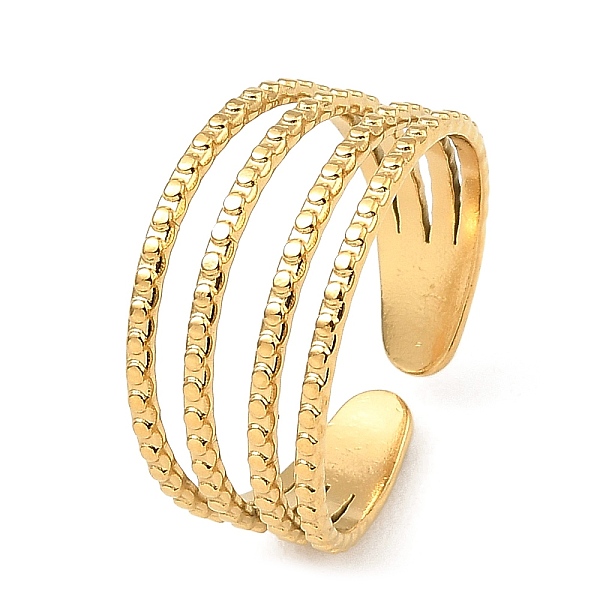 PandaHall 304 Stainless Steel Open Cuff Rings, Multi Lines, Real 18K Gold Plated, US Size 6 3/4(17.1mm) 304 Stainless Steel
PandaHall 304 Stainless Steel Open Cuff Rings, Multi Lines, Real 18K Gold Plated, US Size 6 3/4(17.1mm) 304 Stainless Steel