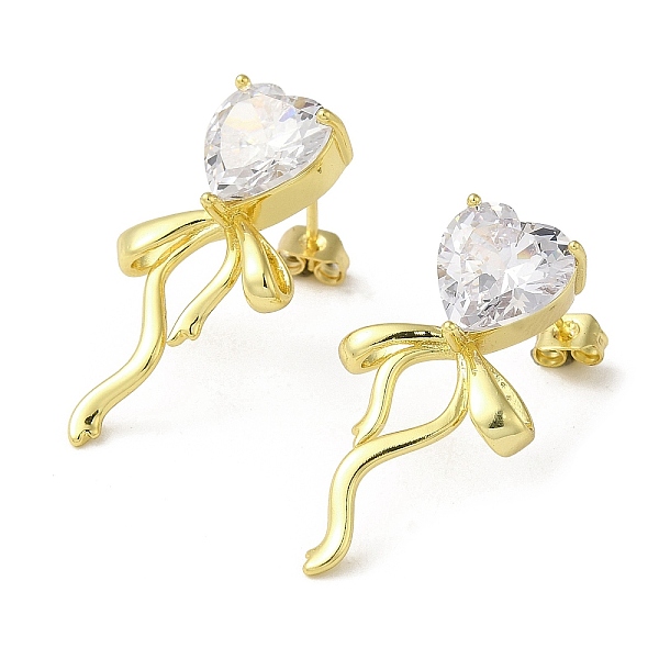 PandaHall Brass Stud Earrings, with Clear Cubic Zirconia for Women, Heart with Bowknot, Real 18K Gold Plated, 30x16mm Cubic Zirconia Bowknot
PandaHall Brass Stud Earrings, with Clear Cubic Zirconia for Women, Heart with Bowknot, Real 18K Gold Plated, 30x16mm Cubic Zirconia Bowknot