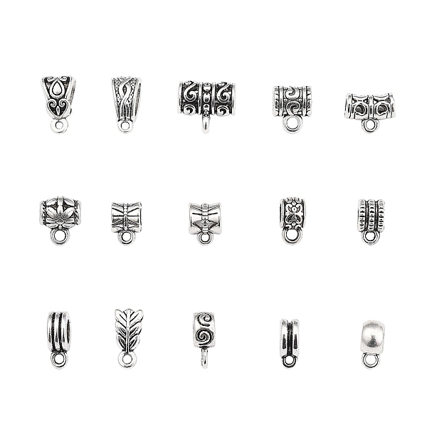 PandaHall Tibetan Style Alloy Tube Bails, Loop Bails, Bail Bead, Lead Free, Mixed Shapes, Antique Silver, 120pcs/set Alloy Mixed Shapes
PandaHall Tibetan Style Alloy Tube Bails, Loop Bails, Bail Bead, Lead Free, Mixed Shapes, Antique Silver, 120pcs/set Alloy Mixed Shapes