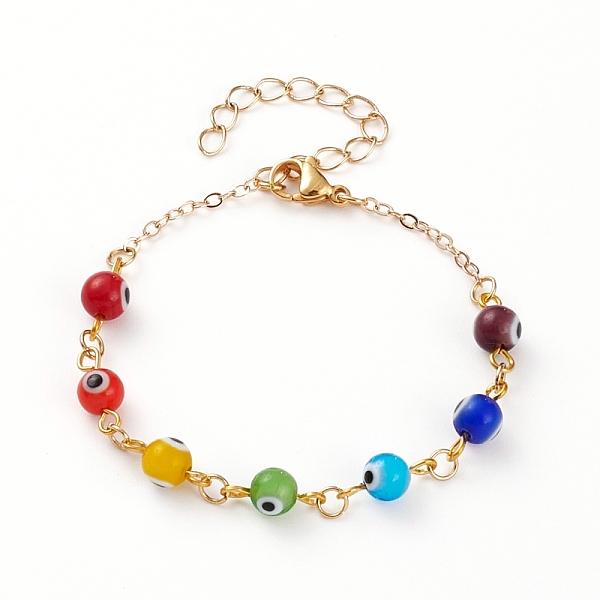 PandaHall Handmade Evil Eye Lampwork Beaded Bracelets, with Brass Chains and 304 Stainless Steel Lobster Claw Clasps, Round, Golden...
PandaHall Handmade Evil Eye Lampwork Beaded Bracelets, with Brass Chains and 304 Stainless Steel Lobster Claw Clasps, Round, Golden...