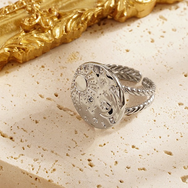 PandaHall Stainless Steel Open Cuff Ring, Sun and Moon, Stainless Steel Color, Inner Diameter: 18mm Stainless Steel
PandaHall Stainless Steel Open Cuff Ring, Sun and Moon, Stainless Steel Color, Inner Diameter: 18mm Stainless Steel