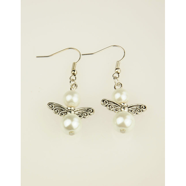 PandaHall Trendy Glass Pearl Fairy Wing Dangle Earrings, with Tibetan Style Beads, Brass Earring Hooks, White, 45mm Glass White
PandaHall Trendy Glass Pearl Fairy Wing Dangle Earrings, with Tibetan Style Beads, Brass Earring Hooks, White, 45mm Glass White
