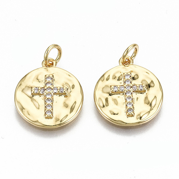 PandaHall Hammered Brass Micro Pave Clear Cubic Zirconia Pendants, with Jump Rings, Nickel Free, Flat Round with Cross, Real 16K Gold Plated...
PandaHall Hammered Brass Micro Pave Clear Cubic Zirconia Pendants, with Jump Rings, Nickel Free, Flat Round with Cross, Real 16K Gold Plated...