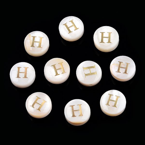 PandaHall Natural Freshwater Shell Beads, with Golden Plated Brass Etched Metal Embellishments, Flat Round with Letter, Letter H...
PandaHall Natural Freshwater Shell Beads, with Golden Plated Brass Etched Metal Embellishments, Flat Round with Letter, Letter H...
