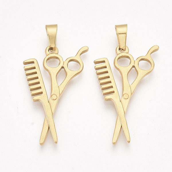 PandaHall 304 Stainless Steel Pendants, Scissor & Comb Shape, Golden, 34x19x2mm, Hole: 7.5x4mm 304 Stainless Steel Tool
PandaHall 304 Stainless Steel Pendants, Scissor & Comb Shape, Golden, 34x19x2mm, Hole: 7.5x4mm 304 Stainless Steel Tool