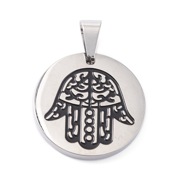 PandaHall 304 Stainless Steel Pendants, with Enamel, Polishing, Flat Round with Hamsa Hand/Hand of Miriam, Stainless Steel Color, 25x3mm...
PandaHall 304 Stainless Steel Pendants, with Enamel, Polishing, Flat Round with Hamsa Hand/Hand of Miriam, Stainless Steel Color, 25x3mm...
