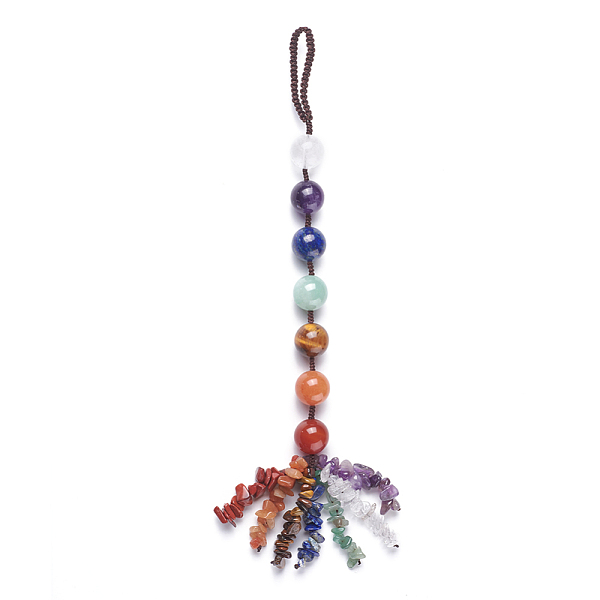 PandaHall Chakra Hanging Ornament, Reiki Tumbled Gemstone Window Ornament, with Nylon Cord, Round, 255mm Mixed Stone Round
PandaHall Chakra Hanging Ornament, Reiki Tumbled Gemstone Window Ornament, with Nylon Cord, Round, 255mm Mixed Stone Round