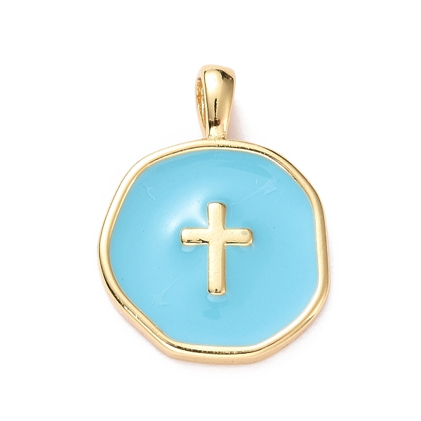 PandaHall Brass Enamel Pendants, Light Gold, Flat Round with Cross, Sky Blue, 18x13.5x3.5mm, Hole: 2x3.5mm Brass+Enamel Flat Round
PandaHall Brass Enamel Pendants, Light Gold, Flat Round with Cross, Sky Blue, 18x13.5x3.5mm, Hole: 2x3.5mm Brass+Enamel Flat Round