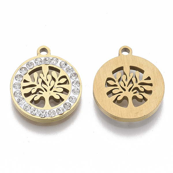 PandaHall 201 Stainless Steel Pendants, with Polymer Clay Crystal Rhinestone, Flat Round with Tree of Life, Golden, 17x15x2mm, Hole: 1.6mm..., Clear
PandaHall 201 Stainless Steel Pendants, with Polymer Clay Crystal Rhinestone, Flat Round with Tree of Life, Golden, 17x15x2mm, Hole: 1.6mm..., Clear