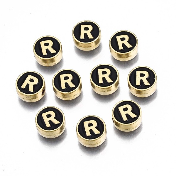 PandaHall Alloy Enamel Beads, Cadmium Free & Lead Free, Light Gold, Flat Round with Alphabet, Black, Letter.R, 8x4mm, Hole: 1.5mm...
PandaHall Alloy Enamel Beads, Cadmium Free & Lead Free, Light Gold, Flat Round with Alphabet, Black, Letter.R, 8x4mm, Hole: 1.5mm...