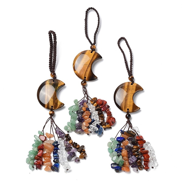 PandaHall Moon Natural Tiger Eye Pendant Decorations, Nylon Cord and Gemstone Chip Tassel Hanging Ornaments, 150~155mm Tiger Eye Moon
PandaHall Moon Natural Tiger Eye Pendant Decorations, Nylon Cord and Gemstone Chip Tassel Hanging Ornaments, 150~155mm Tiger Eye Moon